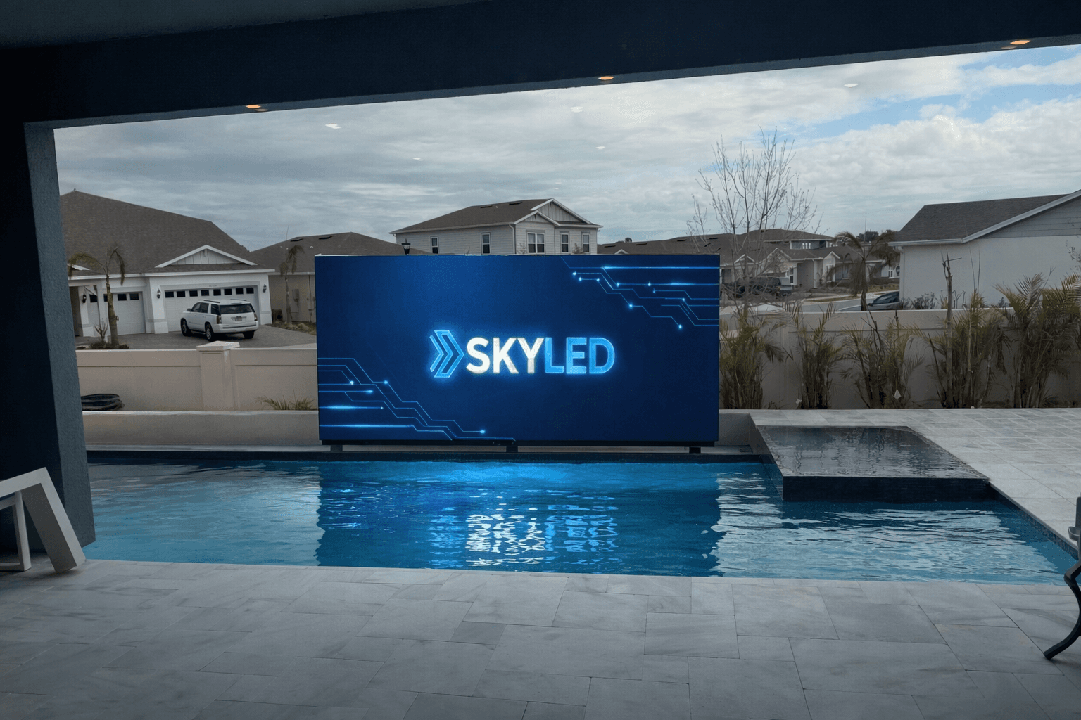 Premium LED panel installation by a pool